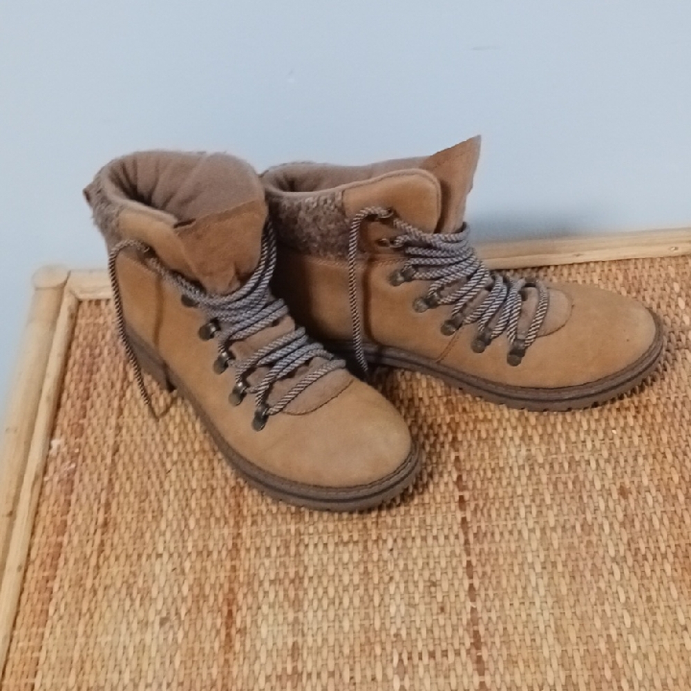 Time and Tru Tan Lace Up Boots with Ankle Support